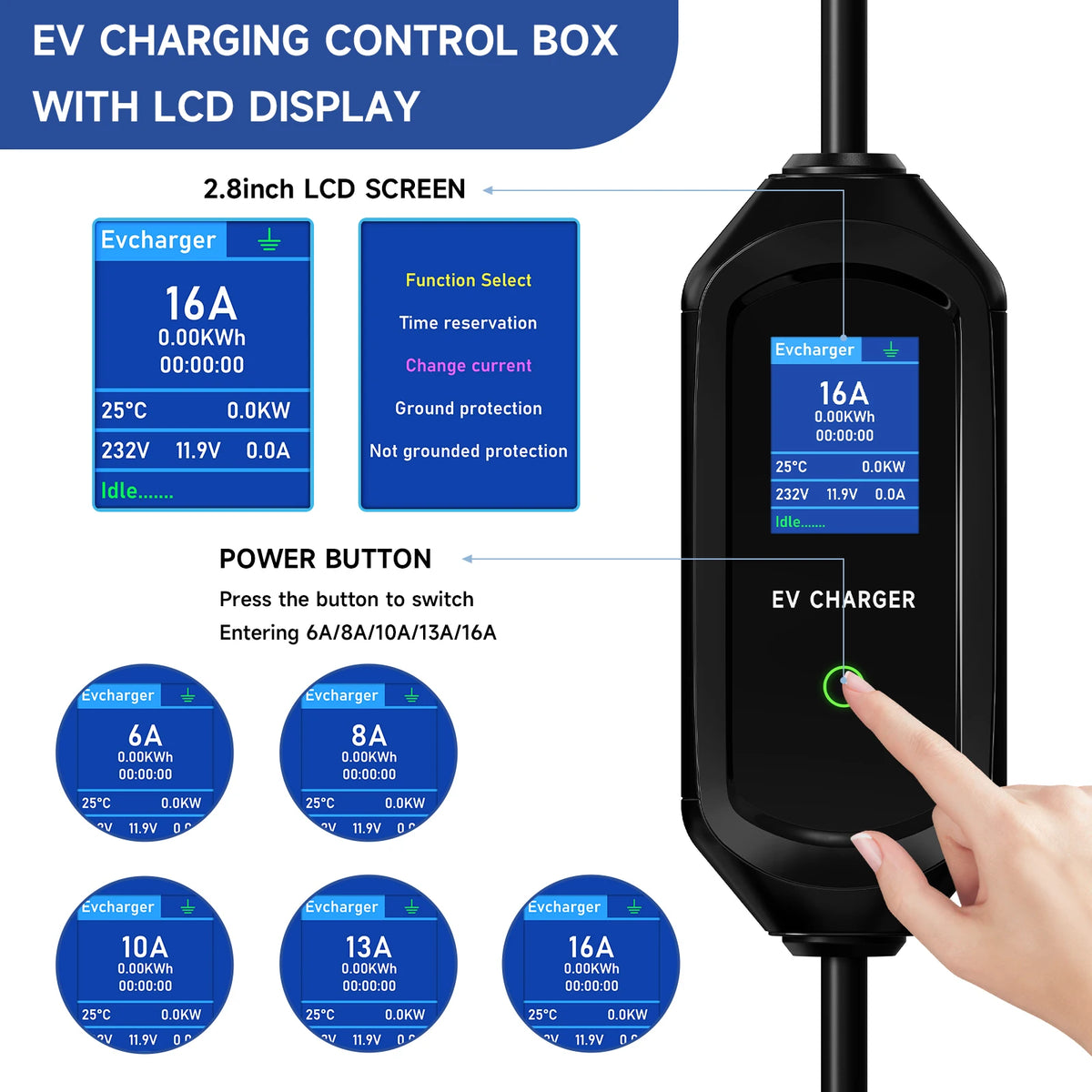 AFYEEV 11KW 16A EV Charger Type2 IEC62196-2 EVSE Charging Box Electric Car Charger CEE Plug GB/T Electric Vehicle Charger