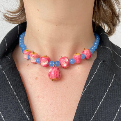 Dopamine 3D Fruit Beaded Necklace Bohemian Retro Pomegranate Strawberry Tomato Choker Exaggerated Bracelet Bikini Jewelry Gift