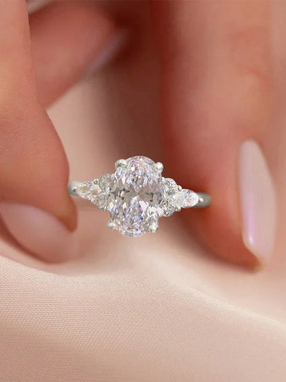 925 Sterling Silver Zircon Golden Oval Round Fashionable Ring For Women Engagement Wedding Luxury High Quality Fine Jewelry