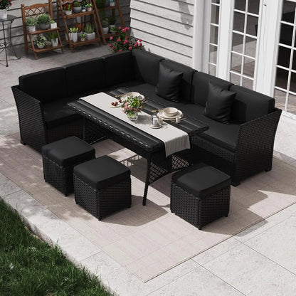 7 Piece Patio Furniture Set, Outdoor PE Wicker Rattan Outdoor Dining Set, Patio Table and Chairs Set, Patio, Customized