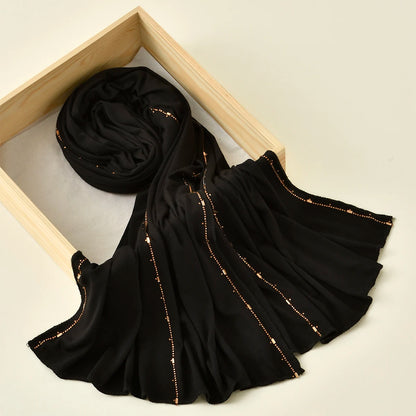 Rhinestone Modal Cotton Jersey Hijab Scarf For Women Stretch Shawl Plain Muslim Headband Fashion Solid Color Long Muffler