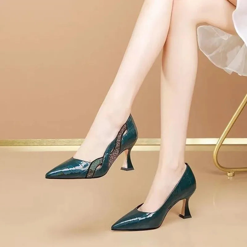 Women Classic Navy Blue Crystal Shining High Heel Shoes Lady Spring & Summer Comfort Stylish Pumps Mulheres De Salto Alto E357