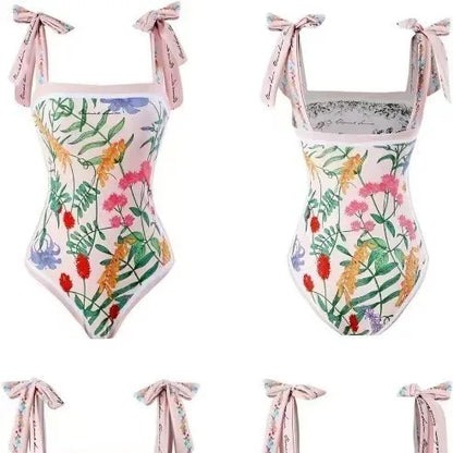 Women's Retro Double Sided Print Sweetheart Neck Tie Back Sleeveless One Piece Swimsuit Tankini Tankinis Dames Tankini Woman
