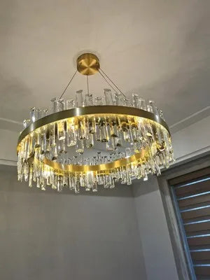 LED Postmodern Golden Chrome Silver Round Oval Crystal Chandelier Lighting Suspension Luminaire Lampen For Dinning Room