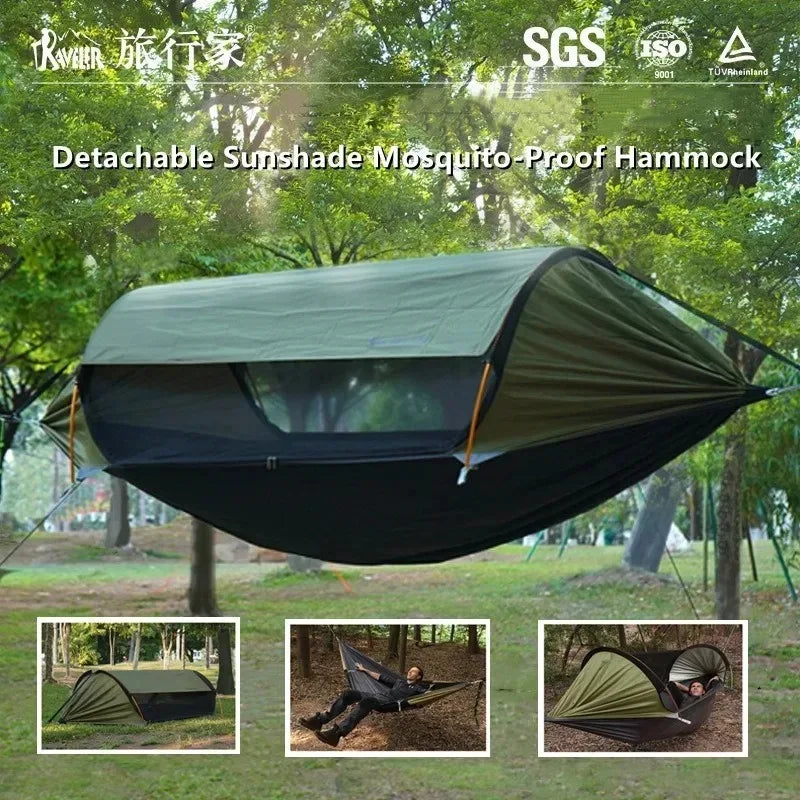 Outdoor Camping Hammock with Sunshade and Mosquito Net Anti-Rollover Single Double Portable Hanging Bed with Bug Net