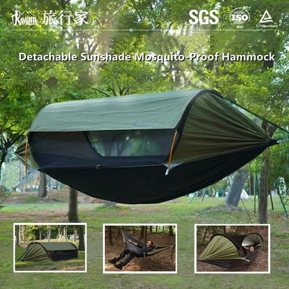 Outdoor Camping Hammock with Sunshade and Mosquito Net Anti-Rollover Single Double Portable Hanging Bed with Bug Net