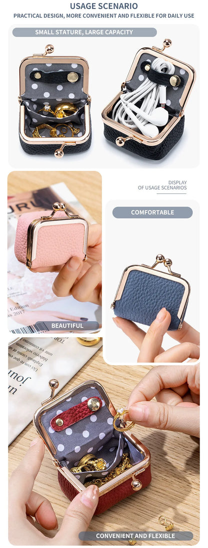 Women Wallets Small Genuine Leather Jewelry Bag Mini Headphone Bag Ring Necklace Earring Accessory Box Storage Bag Coin Purse