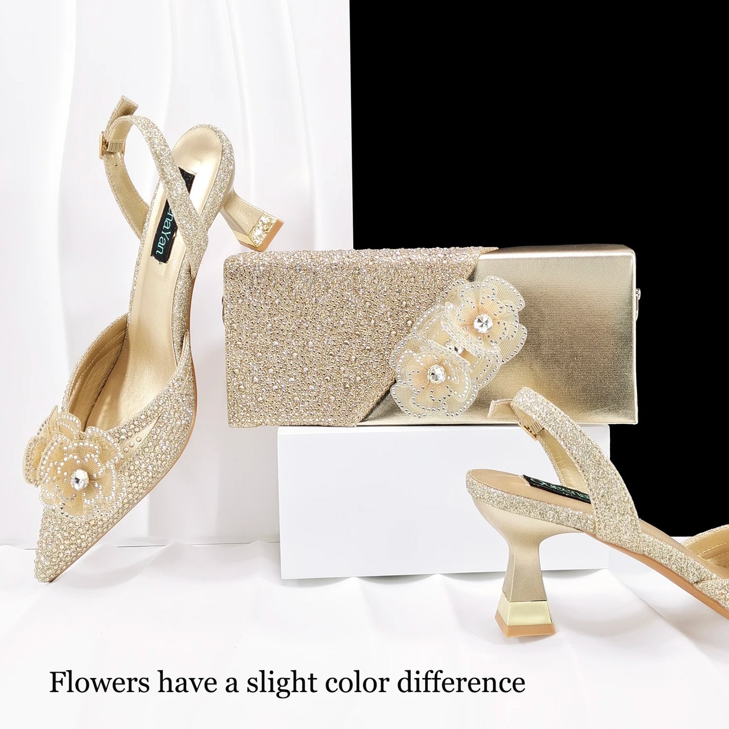 QueenaYan Elegant African-Inspired Evening Shoes and Handmade Clutch Set Pointed Toe High-Heel Women's Footwear and Matching Bag