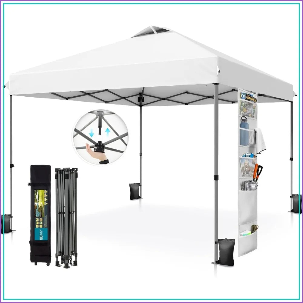 10x10 Pop Up Canopy Tent One Push Setup Instant Shade for Beach Events White