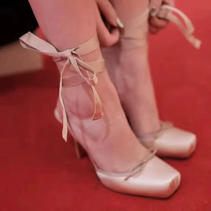 Luxury Design Woman Sandals 2025 Summer High Quality Square Satin High-heeled Female Shoes With Ankle Straps Wedding Flip Flops