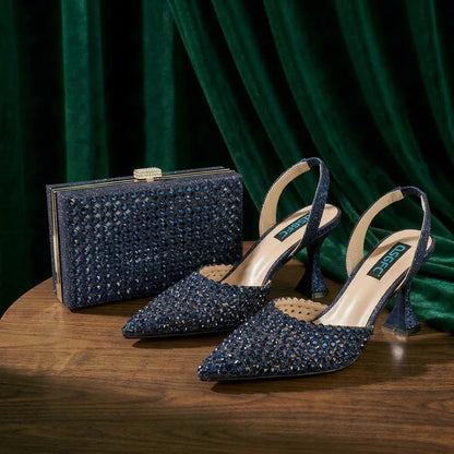 New Arrival Nigerian New Trending Cutout Style Navy Blue Elegant Women's Shoes and Party Wedding Bag