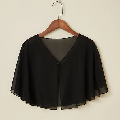 Korean Women Sunscreen Clothing Summer Thin Transparent Short Jacket Neck Guard Cloak Sun Shawl Solid Chiffon Cardigan Scarf R28