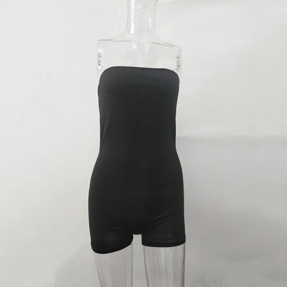 Bangniweigou White Strapless Tube Playsuit Spring Autumn High Stretchy Off Shoulder Tight Short Jumpsuit Casual Catsuit Shorts