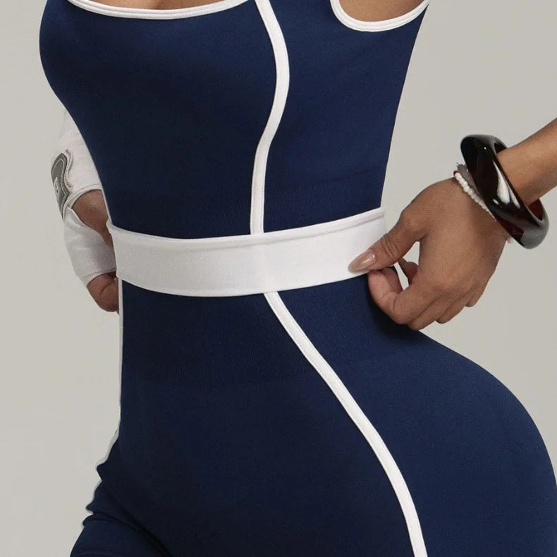 Women Colorblock Seamless Yoga Jumpsuit High Waist Butt Lifting Bodycon Shorts Workout Running Fitness Athletic Bodysuit