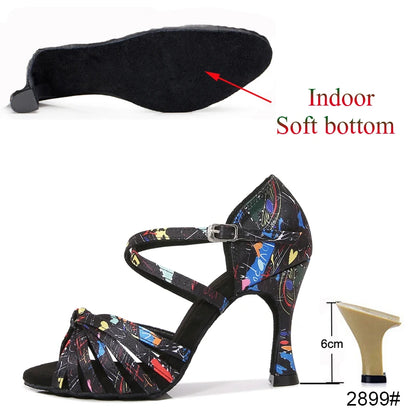 Latin Dance Shoes Women's Flower Satin Salsa Tango Ballroom Party High Heel Women's Shoes Summer Dance Sneakers Outdoor Sandals