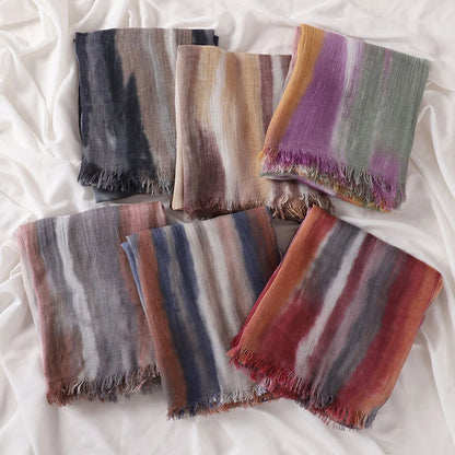 New Fashion Cotton Blend Hijabs Scarf Woman Graduated Color Striped Women Headscarf Retro Versatile Printing Long Shawl