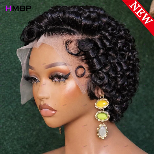 13×4 HD Transparent Lace Frontal Wig Curly Wigs Glueless Lace Frontal Wig Human Hair Ready To Go Preplucked Hair For Women HMBP