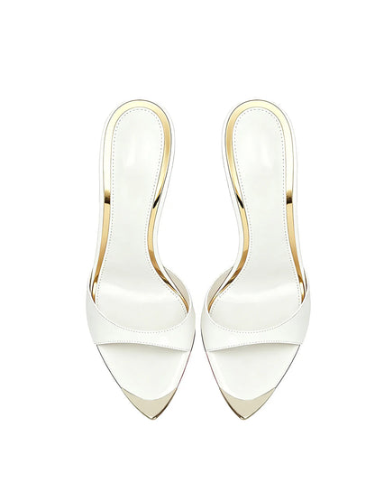 Customized metal pointed high-heeled cool slippers for summer,with a slim heel and elegant styleworn externally with a half drag
