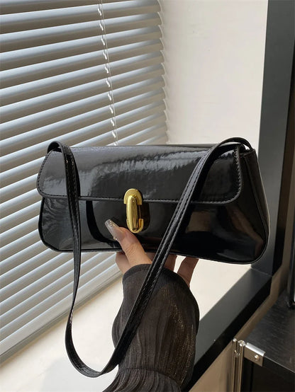 Fashion ladies shiny crossbody bag stylish elegant shoulder bag wine red small underarm bag versatile solid color clutch bag