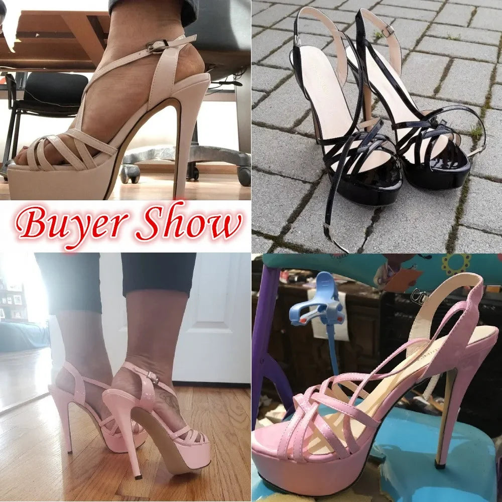 Women Sandals Catwalk Shows 14CM Open Toe Platform High Heels Snake Pattern Stilettos Sexy Ankle Strap Gladiator Party Shoes