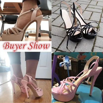Women Sandals Catwalk Shows 14CM Open Toe Platform High Heels Snake Pattern Stilettos Sexy Ankle Strap Gladiator Party Shoes