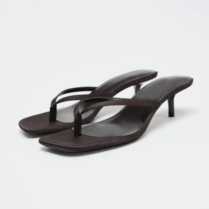 Square Clip Toe High Heel Women Slippers Fashion Party Dress Slide 2026 Summer Outdoor Daily Walking Ladies Flip Flop Shoes