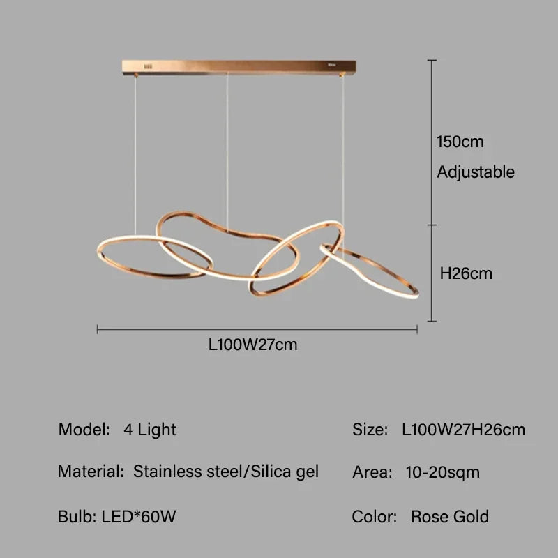 Modern Rose Gold LED Chandeliers Ligthing Nordic Lustre Home Decor Circle Rings Chandelier Hanging Pendant Lights Fixtures