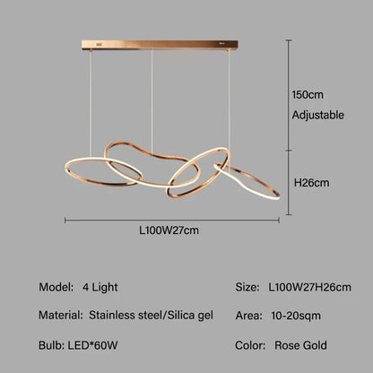 Modern Rose Gold LED Chandeliers Ligthing Nordic Lustre Home Decor Circle Rings Chandelier Hanging Pendant Lights Fixtures