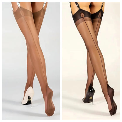 Luxury Polyamide 80% Thigh High Stockings for Women, 8 Denier, Solid Color, Knit Fabric, Back Seam, Elegant & Sexy