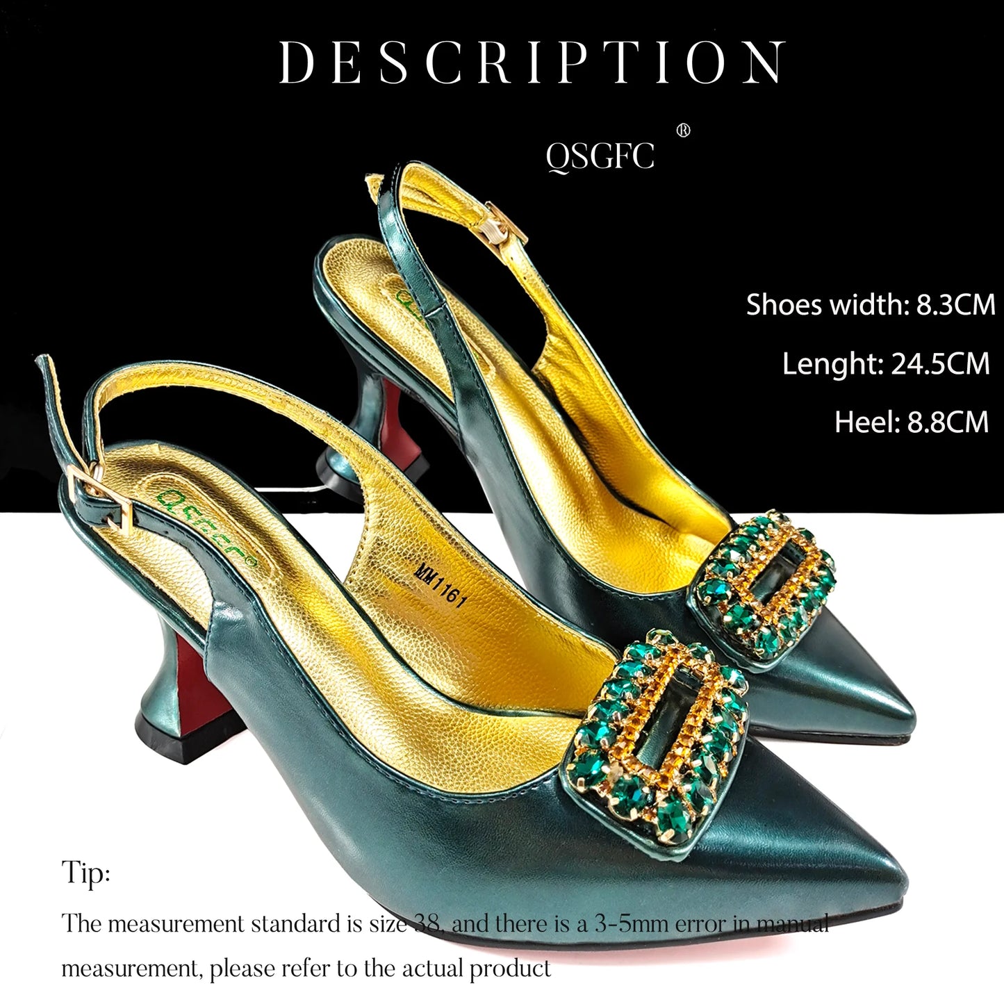 QSGFC Italian Design Rhinestone-encrusted Ladies Party Shoes And Special Bag Women High Heels Wedding Dual Purpose Bag