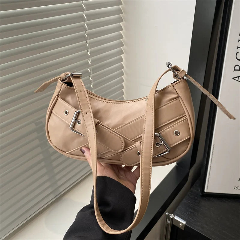 Y2K VintagePULeather WomenShoulderBag Small Crossbody Bag for Women Fashion Ladies Underarm Bag Clutch Purse Female Handbag