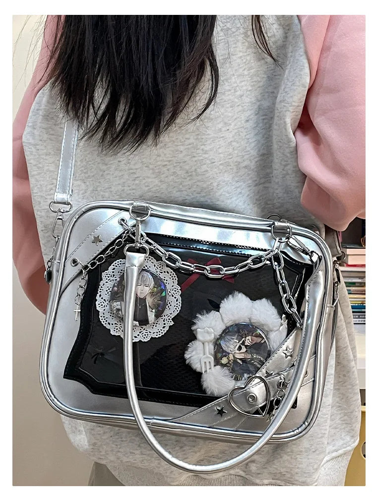 New Arrival Subculture Spicy Cool Girls Shoulder Bags Fashion Gothic Style PU Leather Ita Bags Pin Display Ita Crossbody Purse