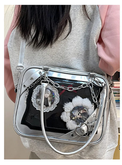 New Arrival Subculture Spicy Cool Girls Shoulder Bags Fashion Gothic Style PU Leather Ita Bags Pin Display Ita Crossbody Purse