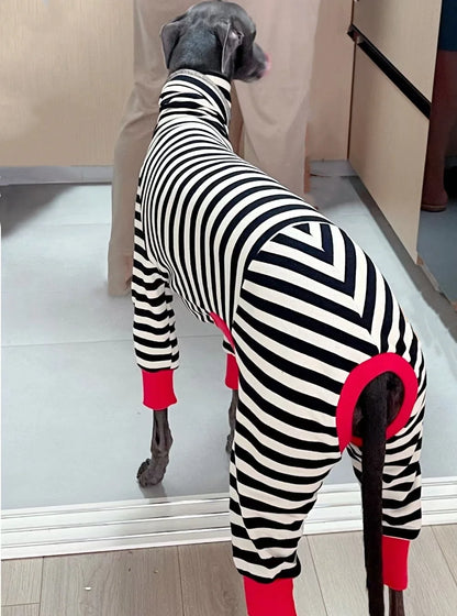 4-legged Cotton Coat for Dog Greyhounds Loungewear Spring Autumn Whippet Dog Black Striped Sweatshirt Bellington High-Neck Shirt