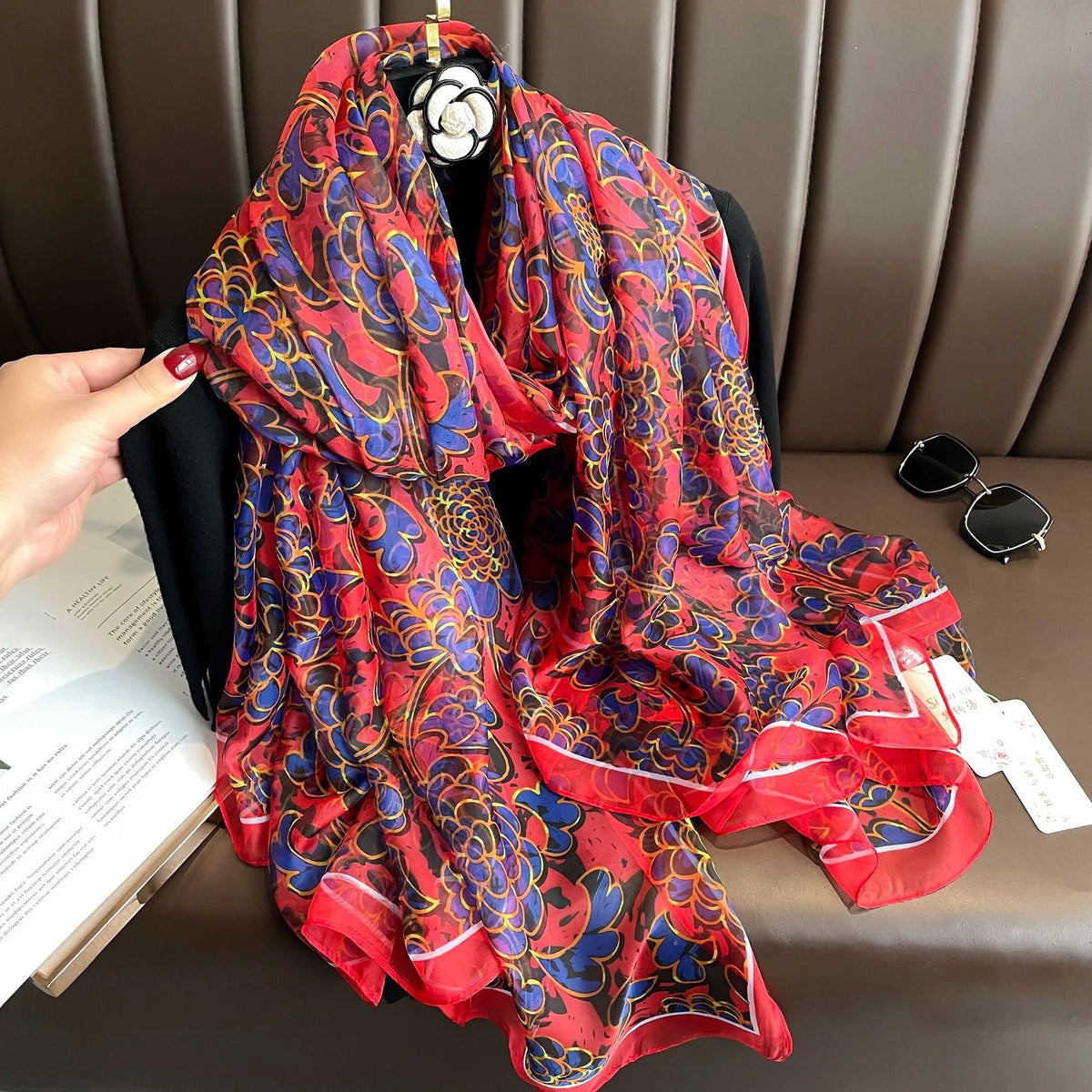 130*180cm Fashion Spring Summer Women Floral Printing Beach Silk Scarf Shawls Female Long Wraps Beach Sunscreen Hijab Lady