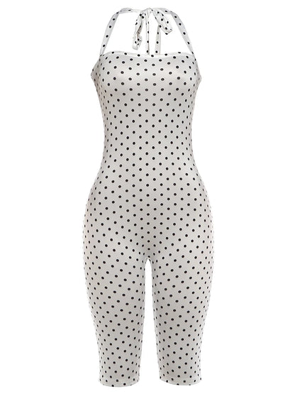 Kliou Polka Dot Print Playsuit Woman Summer Trend Bandage Halter Backless Skinny Peach Hip Hot Girls High Street Fashion Rompers