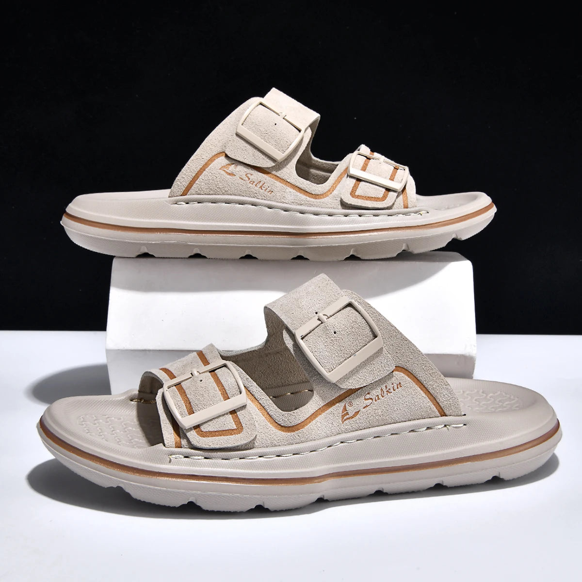 Leisure Men's Slides Outdoor Man Sandals Summer Outdoor Slippers with Adjustable Buckle Beach Shoes Vacation Wading Aqua Shoes
