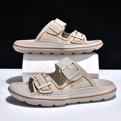Leisure Men's Slides Outdoor Man Sandals Summer Outdoor Slippers with Adjustable Buckle Beach Shoes Vacation Wading Aqua Shoes