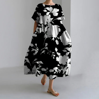 Holiday Casual Striped Printed Dresses Summer Women's Round Neck Short Sleeve Dresses Plus Size Pockets Elegant Party Dresses