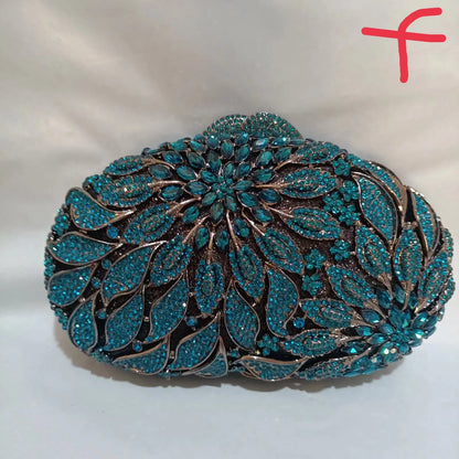 Gold Metal Leaves White Crystals Evening Clutch Bags Luxury Women Wedding Party Purse Ball Handbags Rhinestone Mini Minaudiere