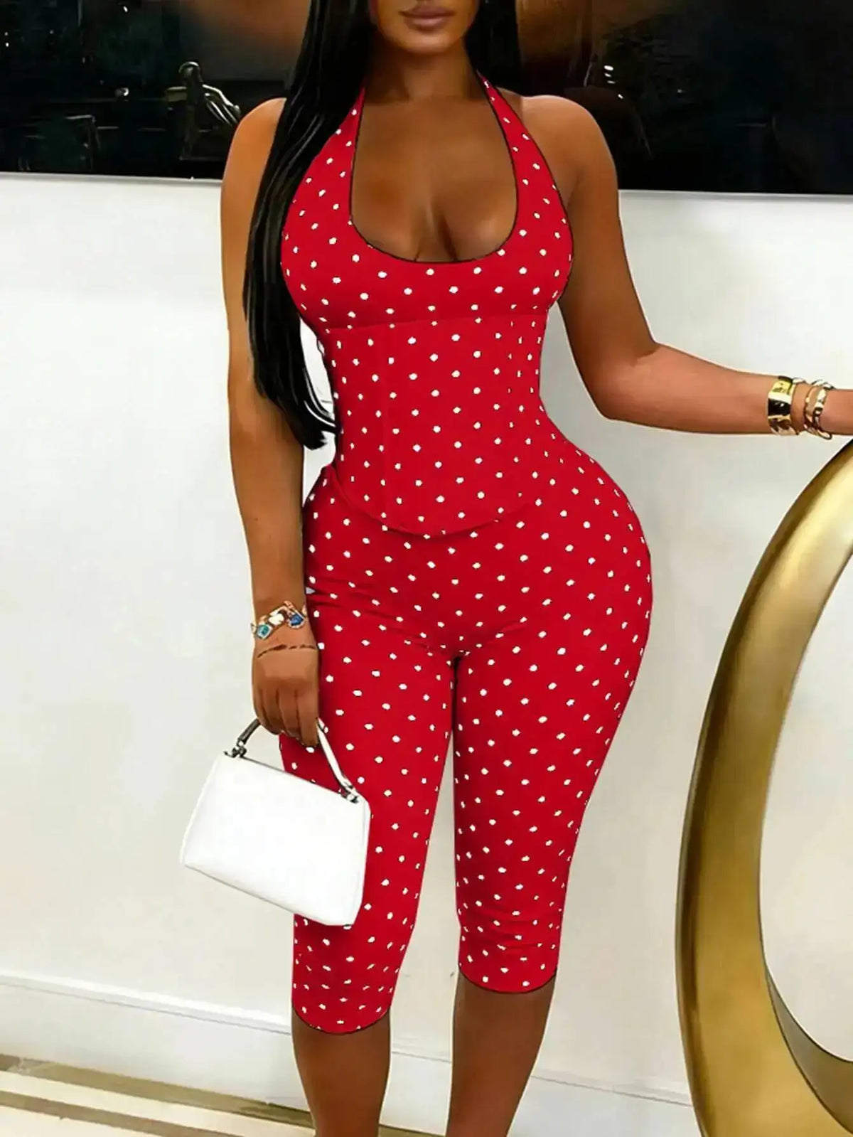 Sexy Backless Dot Print Jumpsuit Women Summer One Pieces Bodycon Jumpsuits Rompers Club Birthday Party Outfits Fashion Playsuit