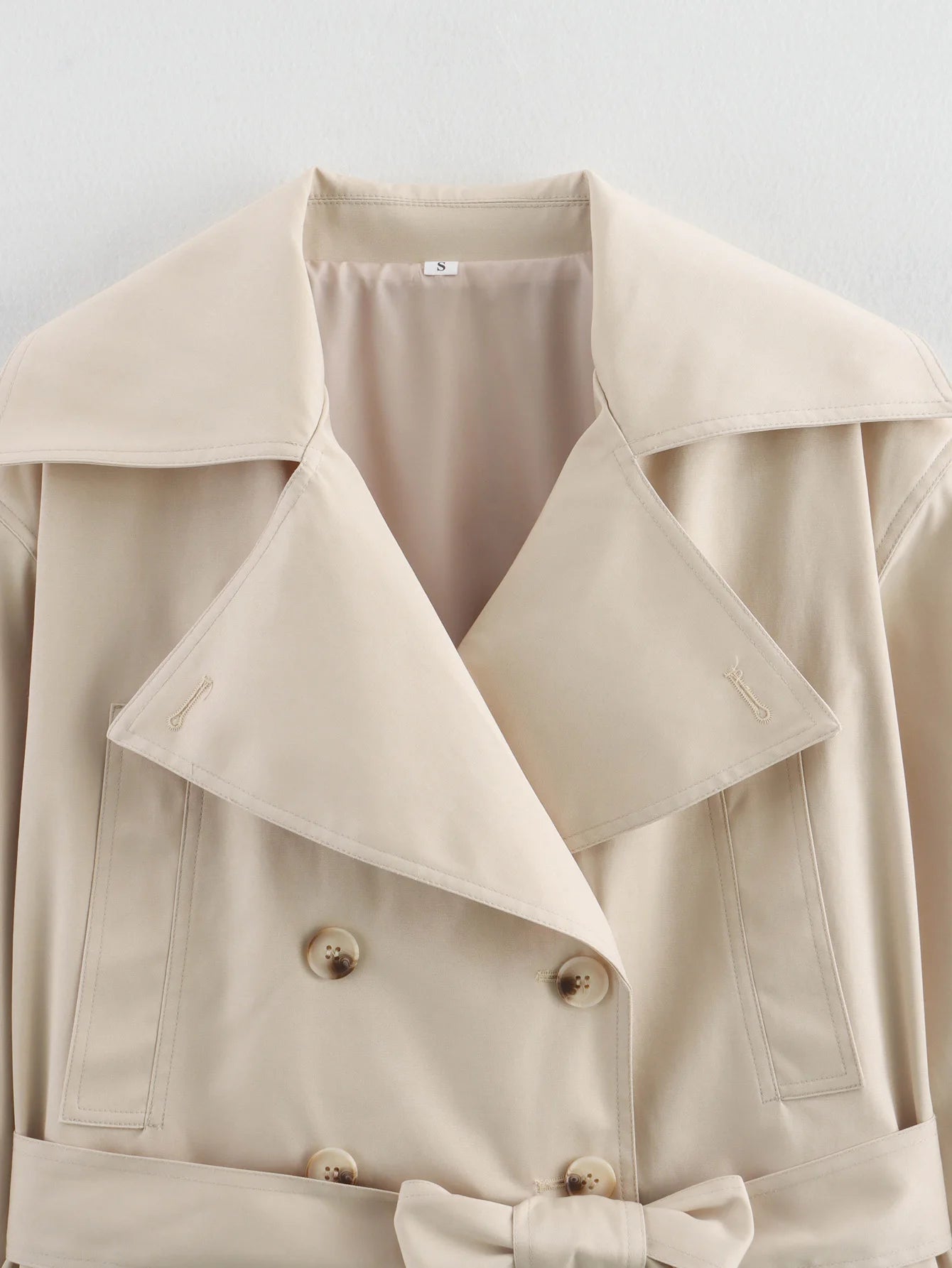 SLTNX 2026 New Women's British Wind Trench Coat Style Double-breasted Long Sleeve Belt Lapel Jacket Short Coat