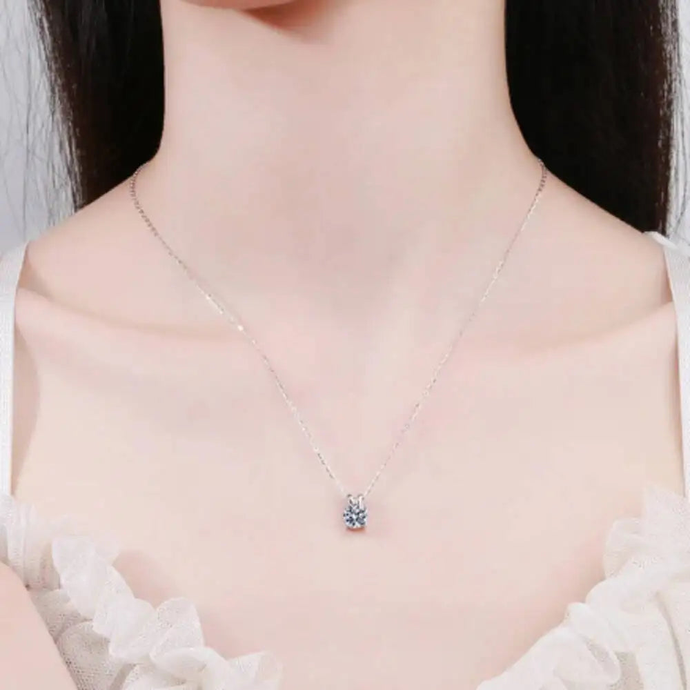 1CT 925 Silver Double Bail Four Prong Round Solitaire Pendant Necklace Round Cut D VVS1 Multi Color Moissanite Gift Fine Jewelry