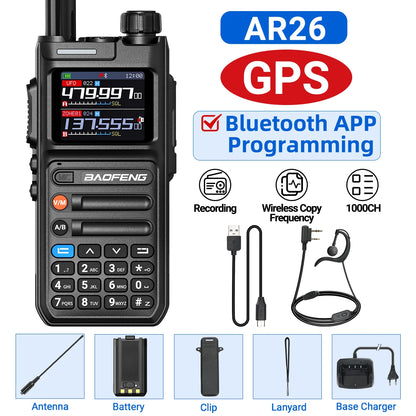 Baofeng AR-26 GPS Walkie Talkie Multi-Band Long Range Wireless Copy Frequency Air Band NOAA Type-C Charger For Camping Ham Radio