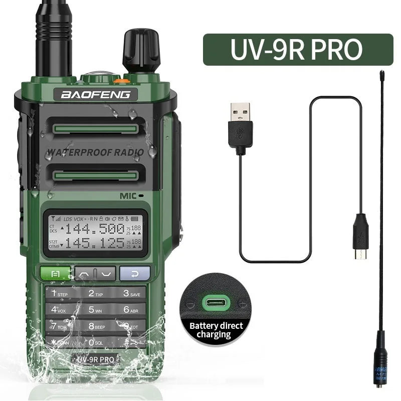 Baofeng UV-9R Pro V2 V1 Walkie Talkie IP68 Waterproof Dual Band Type-C Long Range Upgrade Tri-power Ham CB Radio Two Way Radio