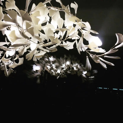 Ginkgo Leaves Loft Hanging Chandelier Light For High Ceiling Staircase Living Dining Room Modern White Porcelain Leaf Chandelier