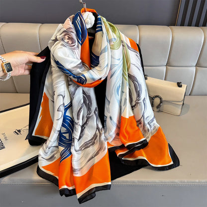 180*90cm Large Silk Satin Scarf Women Fashion Printed Scarf Spring And Summer Styles New Shawl Wrap Female Hand 2025 NEW