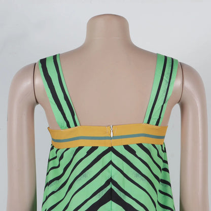 Jumpsuits Women Sling One Piece Print Striped Sleeveless Overalls Wide Leg Long Pants Loose Casual Rompers Elegant Splice