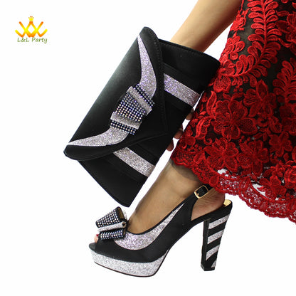 New Spring Autumn Super High Heels Shoes Matching Bag Set in Magenta Color For Nigerian Ladies Wedding Party