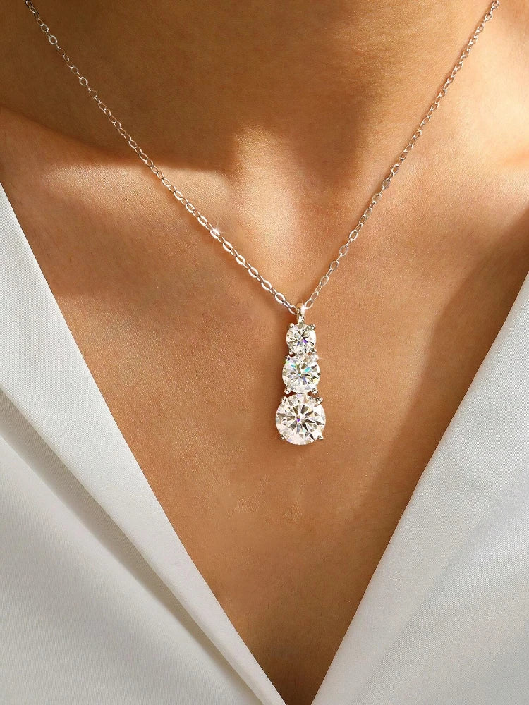 1.8CT Luxury Three Round Moissanite Diamond Necklace for Women 925 Sterling SilverEngagement Wedding Fine Jewelry